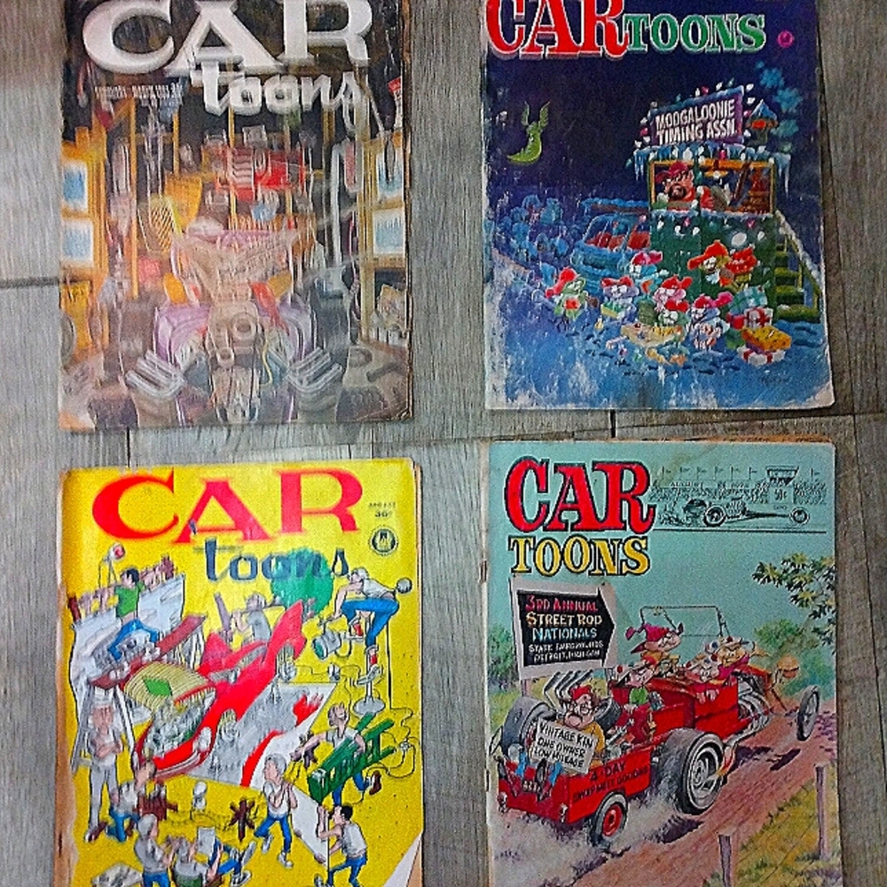 Four vintage Car'toons Comic Books Car Enthusiast Memorabilia